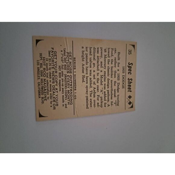 1965 Hot Rod Magazine Spec Sheet #35 Trading Card 1923 Dodge - Picture 3 of 4